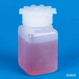 Bottle with Screwcap, Wide Mouth, Square, Graduated, PE, 50mL, 100/Pack