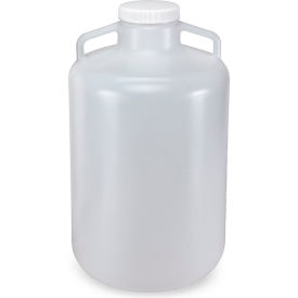 Carboy, Round with Handles, Wide Mouth, LDPE, White PP Screwcap, 20 Liter, Molded Graduations