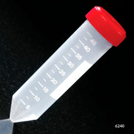 Centrifuge Tube, 50mL, Attached Red Screw Cap, Polypropylene, Printed Graduations, 500/Pack
