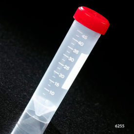 Transport Tube, 50mL, Red Screw Cap, PP, Printed Graduations, Conical Bottom, Sterile, 500/Pack