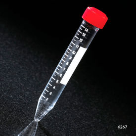 Centrifuge Tube, 15mL, Attached Red Screw Cap, Acrylic, Sterile, 500/Pack