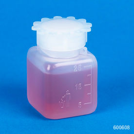 Bottle with Screwcap, Wide Mouth, Square, Graduated, PE, 25mL, 100/Pack