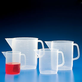 Beaker with Handle, Polypropylene, Molded Graduations, 1000mL, 48/Pack