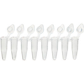 0.2mL 8-Strip Tubes, with Individually-Attached Flat Caps, Clear, 120/Pack
