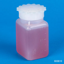 Bottle with Screwcap, Wide Mouth, Square, Graduated, PE, 100mL, 10/Pack