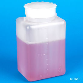 Bottle with Screwcap, Wide Mouth, Square, Graduated, PE (Cap Polypropylene), 1000mL, 6/Pack