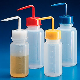 Wash Bottle, Squeeze with Wide Mouth, PE, 500mL, Blue, 10/Pack