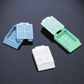 Biopsy Embedding Cassettes w/ Attached Lid, 30% Writing Area, Blue