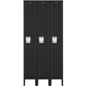 1-Tier 3 Door Premium Locker, 36"W x 15"D x 78"H, Black, Assembled