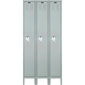 1-Tier 3 Door Premium Locker, 36"W x 15"D x 78"H, Light Gray, Assembled