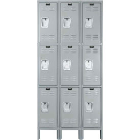 3-Tier 9 Door Premium Locker, 36"W x 15"D x 78"H, Light Gray, Assembled