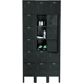 6-Tier 18 Door Premium Locker, 36"W x 15"D x 78"H, Black, Assembled