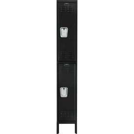 2-Tier 2 Door Premium Locker, 12"W x 15"D x 78"H, Black, Assembled