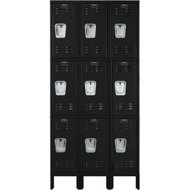 3-Tier 9 Door Premium Locker, 36"W x 12"D x 78"H, Black, Unassembled