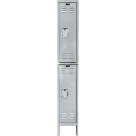 2-Tier 2 Door Premium Locker, 12"W x 18"D x 78"H, Light Gray, Assembled