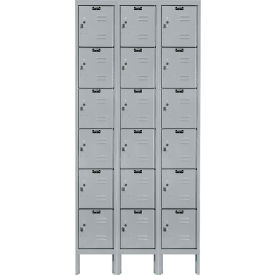 6-Tier 18 Door Premium Locker, 36"W x 15"D x 78"H, Light Gray, Assembled
