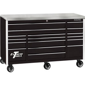 17 Drawer Pro Triple Bank Roller, 72"Wx30"DxH"44-3/4, Black w/Chrome Drawer Pulls