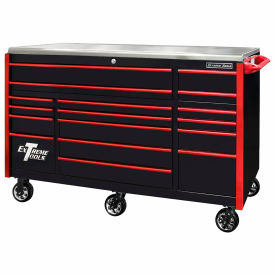 17 Drawer Pro Triple Bank Roller, 72"W x 30"D x H"44-3/4, Black w/Red Drawer Pulls