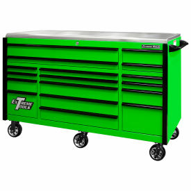 17 Drawer Pro Triple Bank Roller, 72"W x 30"D x H44-3/4, Green w/Black Drawer Pulls