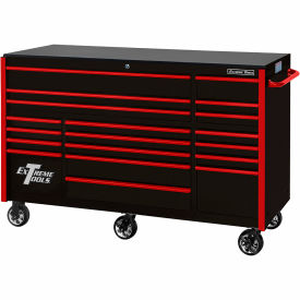 12 Drawer Roller Cabinet, 55"W x 25"D x H"47, Black w/Red Handles & Trim