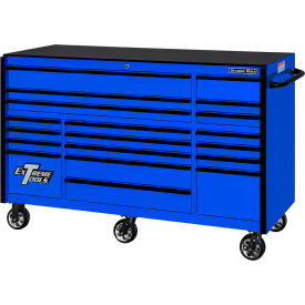 12 Drawer Roller Cabinet, 55"W x 25"D x H"47, Blue w/Black Handles & Trim