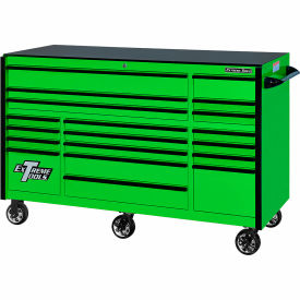 12 Drawer Roller Cabinet, 55"W x 25"D x H"47, Green w/Black Handles & Trim