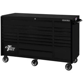 12 Drawer Roller Cabinet, 55"W x 25"D x H"47, Matte Black w/Black Handles