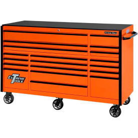 12 Drawer Roller Cabinet, 55"W x 25"D x H"47, Orange w/Black Handles & Trim