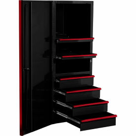 4 Drawer/2 Shelf Pro Side Cabinet, 24"W x 30"D x H"63-3/8, Black w/Red Handles