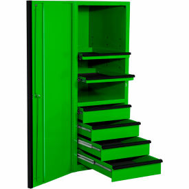 4 Drawer/2 Shelf Pro Side Cabinet, 24"W x 30"D x H"63-3/8, Green w/Black Handles
