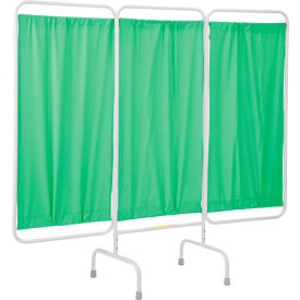Three Panel Stationary Medical Privacy Screen, 81"W x 67"H, Green Vinyl Panels