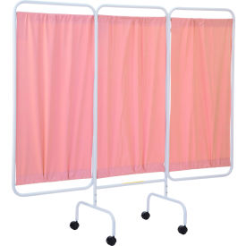 Three Panel Mobile Medical Privacy Screen, 81"W x 69"H, Pink Vinyl Panels