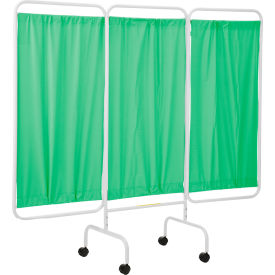 Three Panel Mobile Medical Privacy Screen, 81"W x 69"H, Green Vinyl Panels