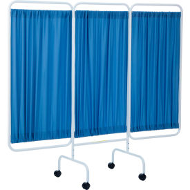 Antimicrobial Designer Mobile Privacy Screen, 81"W x 69"H, 3 Blue Fabric Panels
