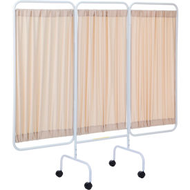 Antimicrobial Designer Mobile Privacy Screen, 81"W x 69"H, 3 Beige Fabric Panels