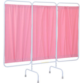 Three Panel Stationary Medical Privacy Screen, 81"W x 67"H, Pink Vinyl Panels