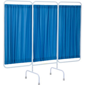 Stationary Medical Privacy Screen, 81"W x 69"H, 3 Blue Fabric Panels
