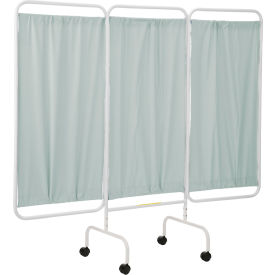 Mobile Medical Privacy Screen, 81"W x 69"H, 3 Gray Green Vinyl Panels
