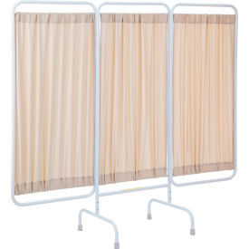 Designer Stationary Antimicrobial Privacy Screen, 81"W x 67"H, 3 Beige Fabric Panels