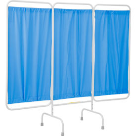 Stationary Medical Privacy Screen, 81"W x 67"H, 3 Blue Vinyl Panels