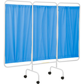 3 Panel Mobile Medical Privacy Screen, 81"W x 69"H, Blue Vinyl Panels