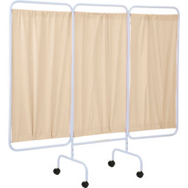 3 Panel Mobile Medical Privacy Screen, 81"W x 69"H, Beige Vinyl Panels