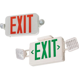 Emergency Exit Sign Combo Unit with Remote Capacity & Round Lamp Heads, White