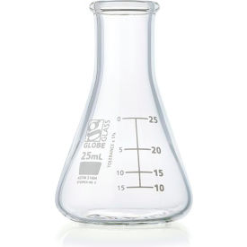 Flask, Erlenmeyer, Globe Glass, Narrow Mouth, Dual Graduations, 250mL, 12/Box