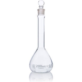 Flask, Volumetric, Wide Mouth, Globe Glass, Class A, To Contain (TC), ASTM E288, 200mL, 6/Box