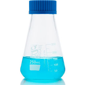 Flask, Erlenmeyer, Glass, Screw Cap, Dual Graduations, 250mL, 6/Box