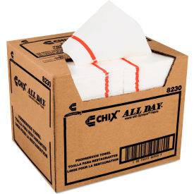Foodservice Towels, 1-Ply, 12-1/4" x 21", White/Red Stripe, 200/Carton