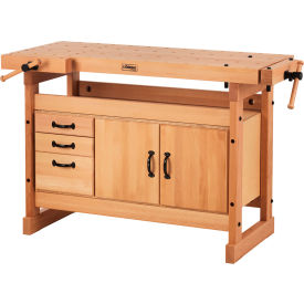 Nordic Pro 1400 Workbench w/ Cabinet & Accessory Kit, 56-1/16"W x 24-3/4"D, Brown