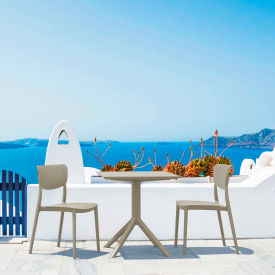 3 Piece Outdoor Bistro Set, 27-1/2"W x 29-1/2"H Table, Taupe