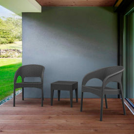 Siesta Panama 3 Piece Patio Seating Set, 18"W x 18"H Table, Dark Gray